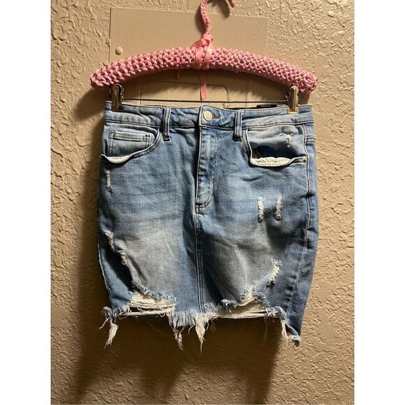 Risen Los Angeles Distressed Denim Skirt Woman’s Size Large - Picture 1 of 11
